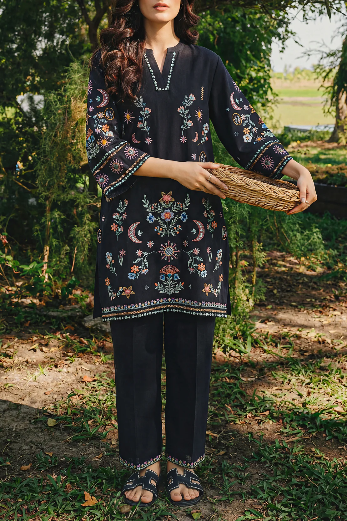 Solid Embroidered Cross Hatch Stitched 2 Piece (Shirt/Trouser) - Image 3