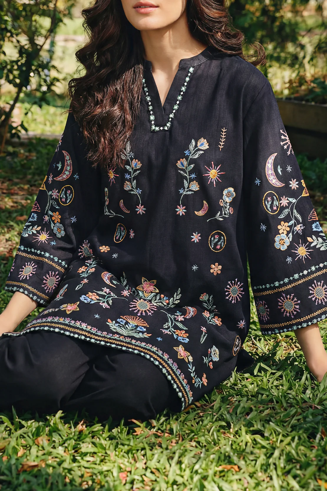 Solid Embroidered Cross Hatch Stitched 2 Piece (Shirt/Trouser) - Image 4