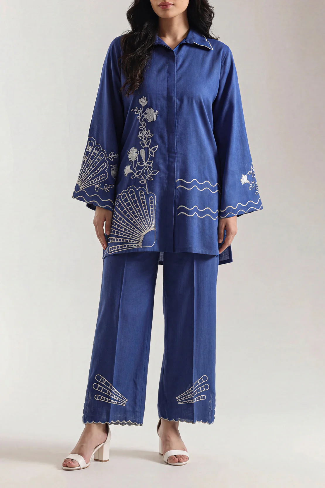 Solid Embroidered Cross Hatch Stitched 2 Piece (Shirt/Trouser) - Image 2