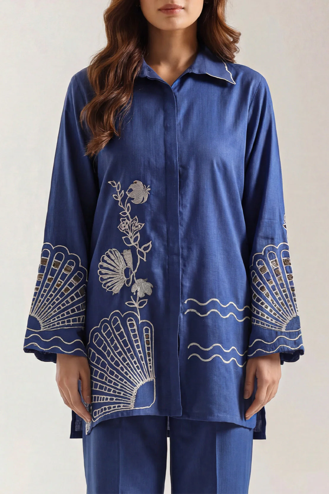 Solid Embroidered Cross Hatch Stitched 2 Piece (Shirt/Trouser) - Image 3