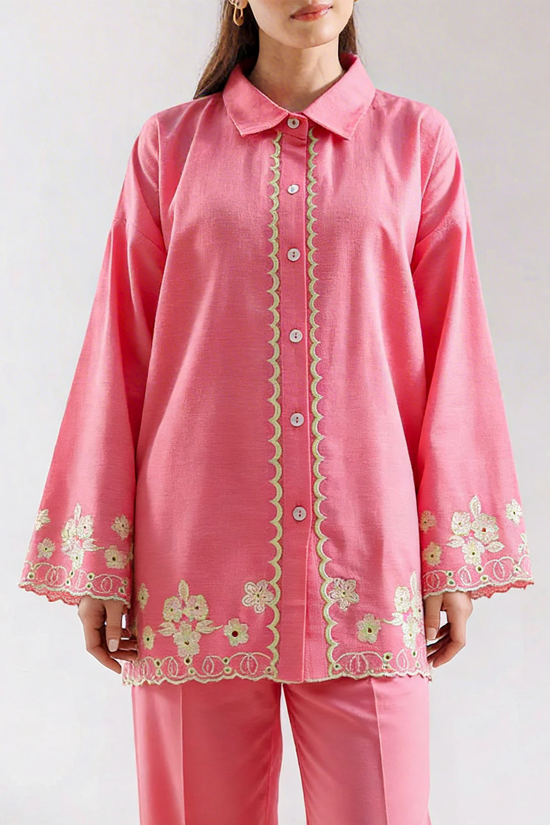 Solid Embroidered Cross Hatch Stitched 2 Piece (Shirt/Trouser) - Image 2