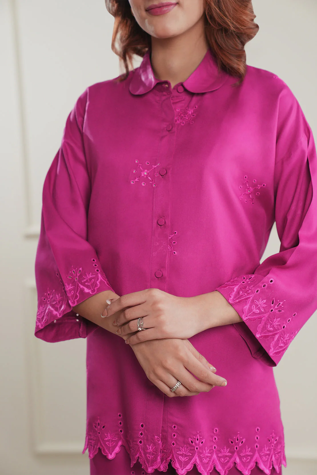 Solid Embroidered Dobby Crepe Stitched 2 Piece (Shirt/Trouser) - Image 5