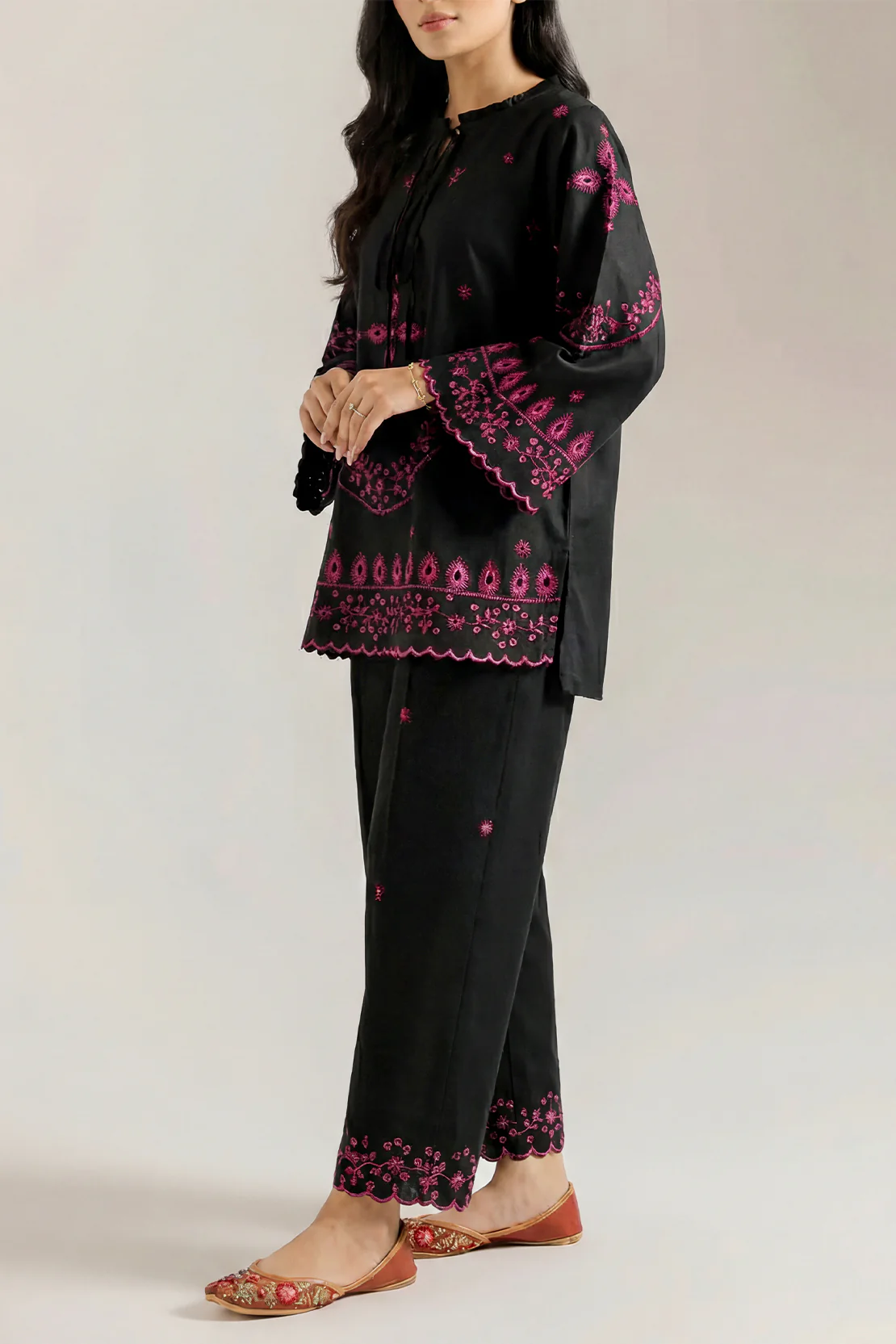 Solid Embroidered Dobby Crepe Stitched 2 Piece (Shirt/Trouser)