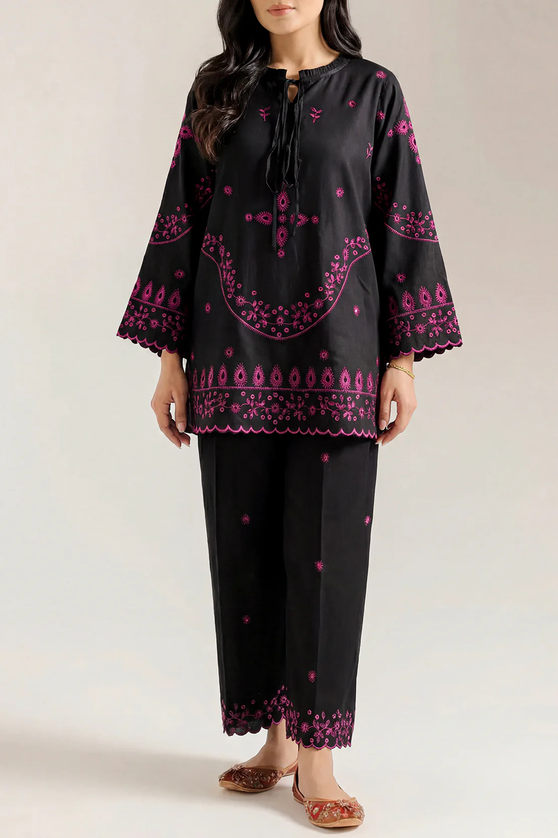 Solid Embroidered Dobby Crepe Stitched 2 Piece (Shirt/Trouser) - Image 2