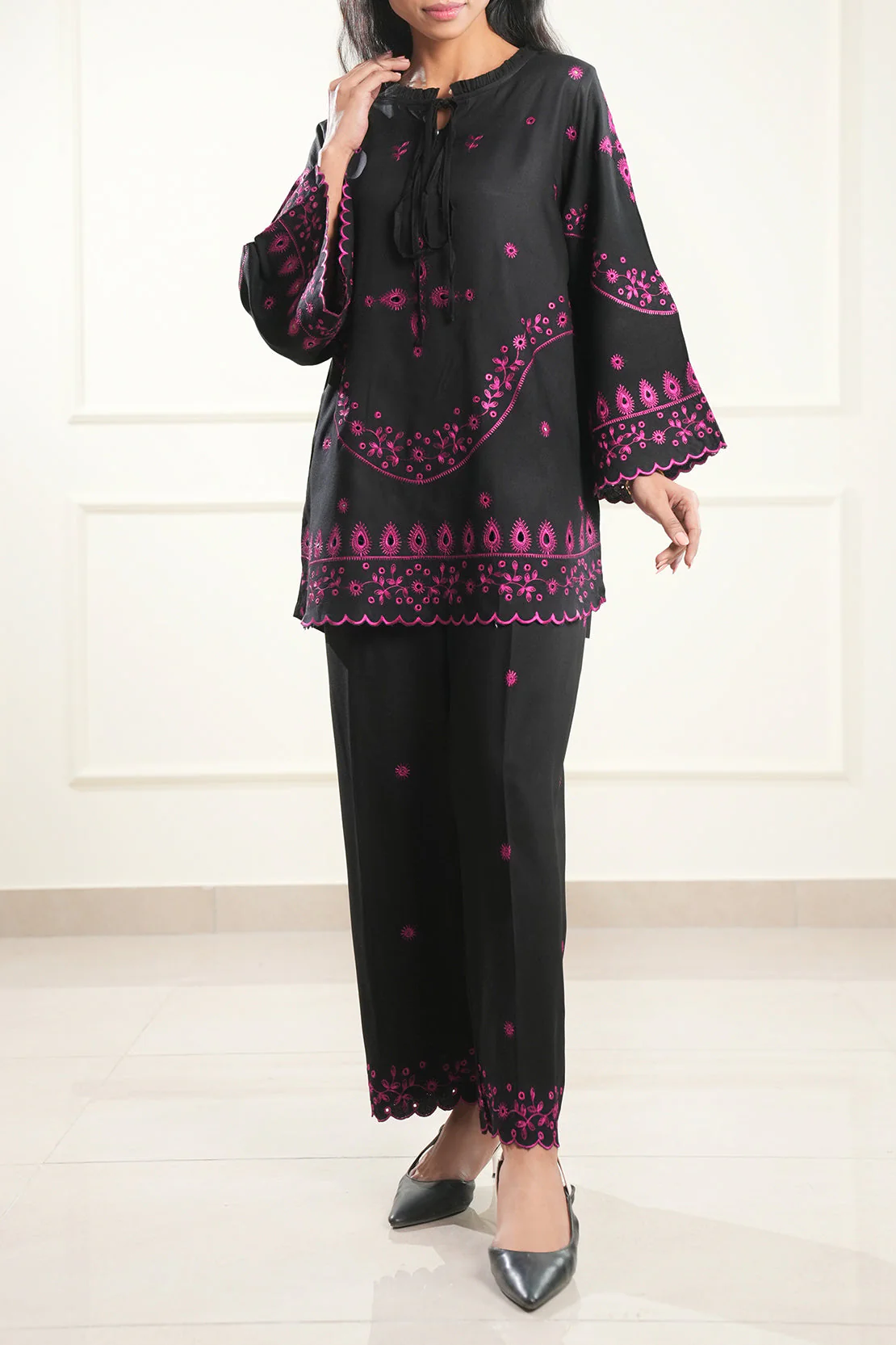 Solid Embroidered Dobby Crepe Stitched 2 Piece (Shirt/Trouser) - Image 4