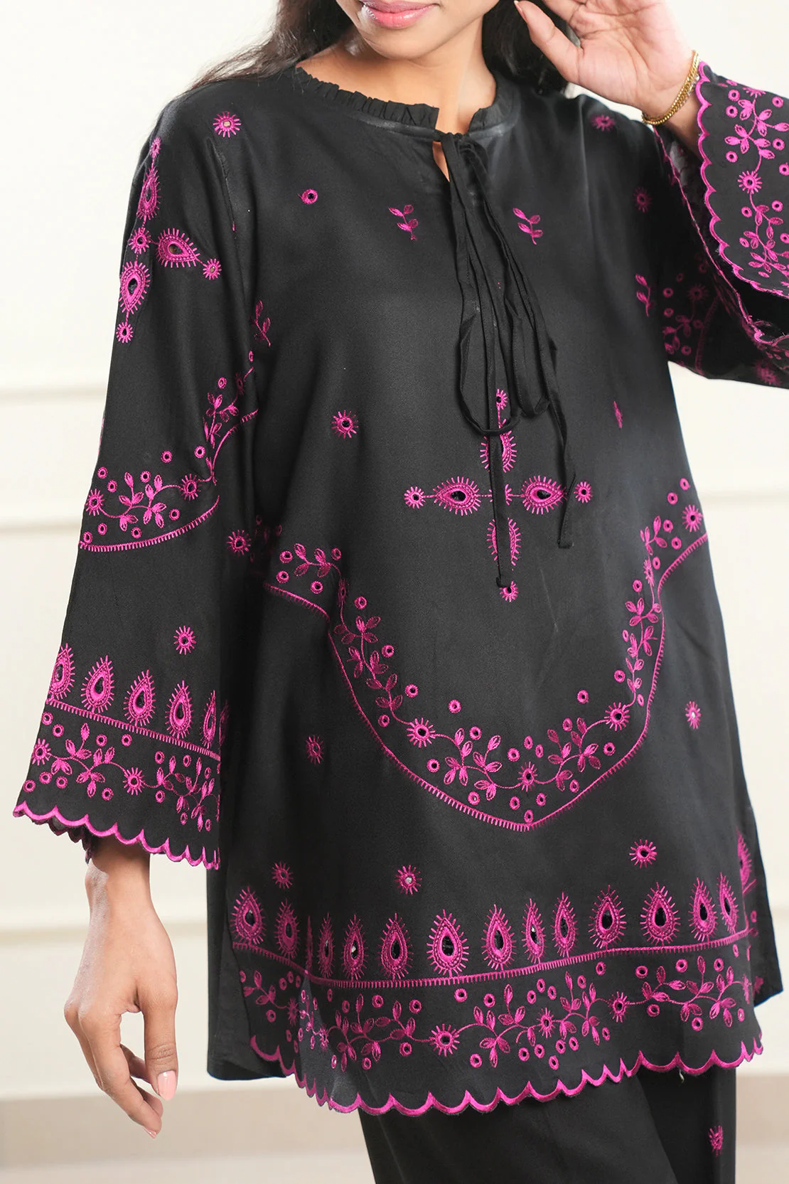 Solid Embroidered Dobby Crepe Stitched 2 Piece (Shirt/Trouser) - Image 5