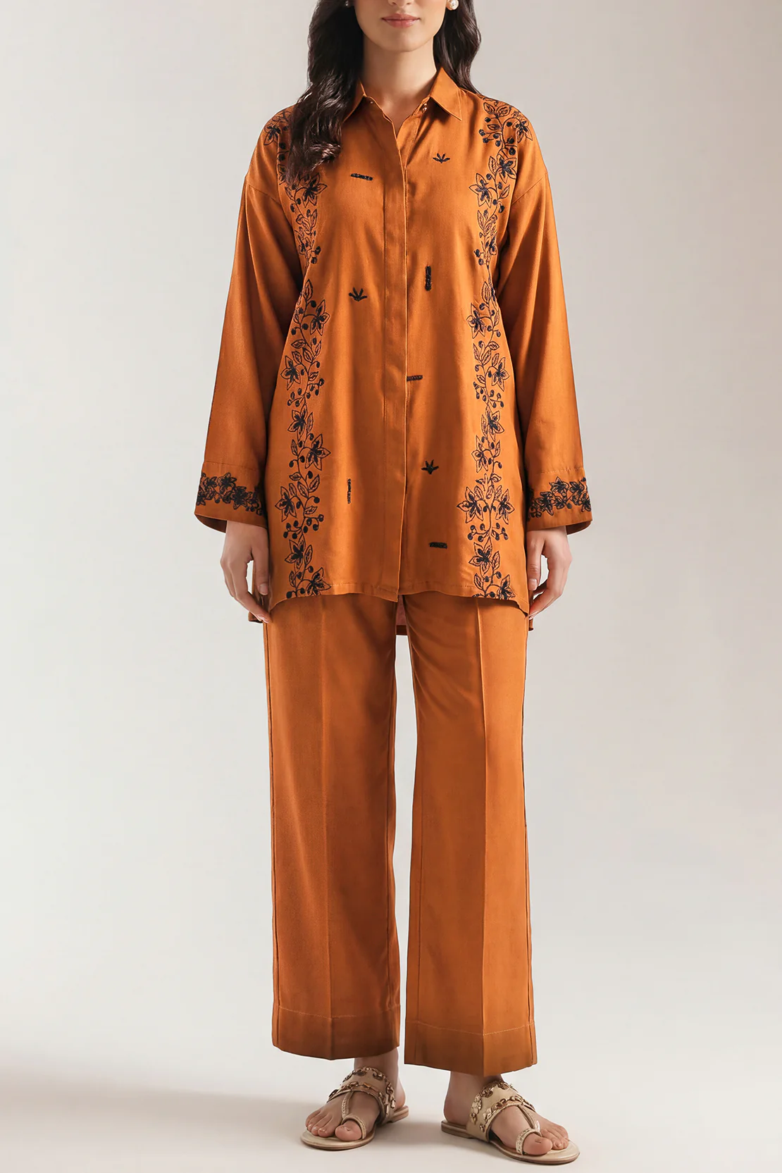 Solid Embroidered Dobby Crepe Stitched 2 Piece (Shirt/Trouser)