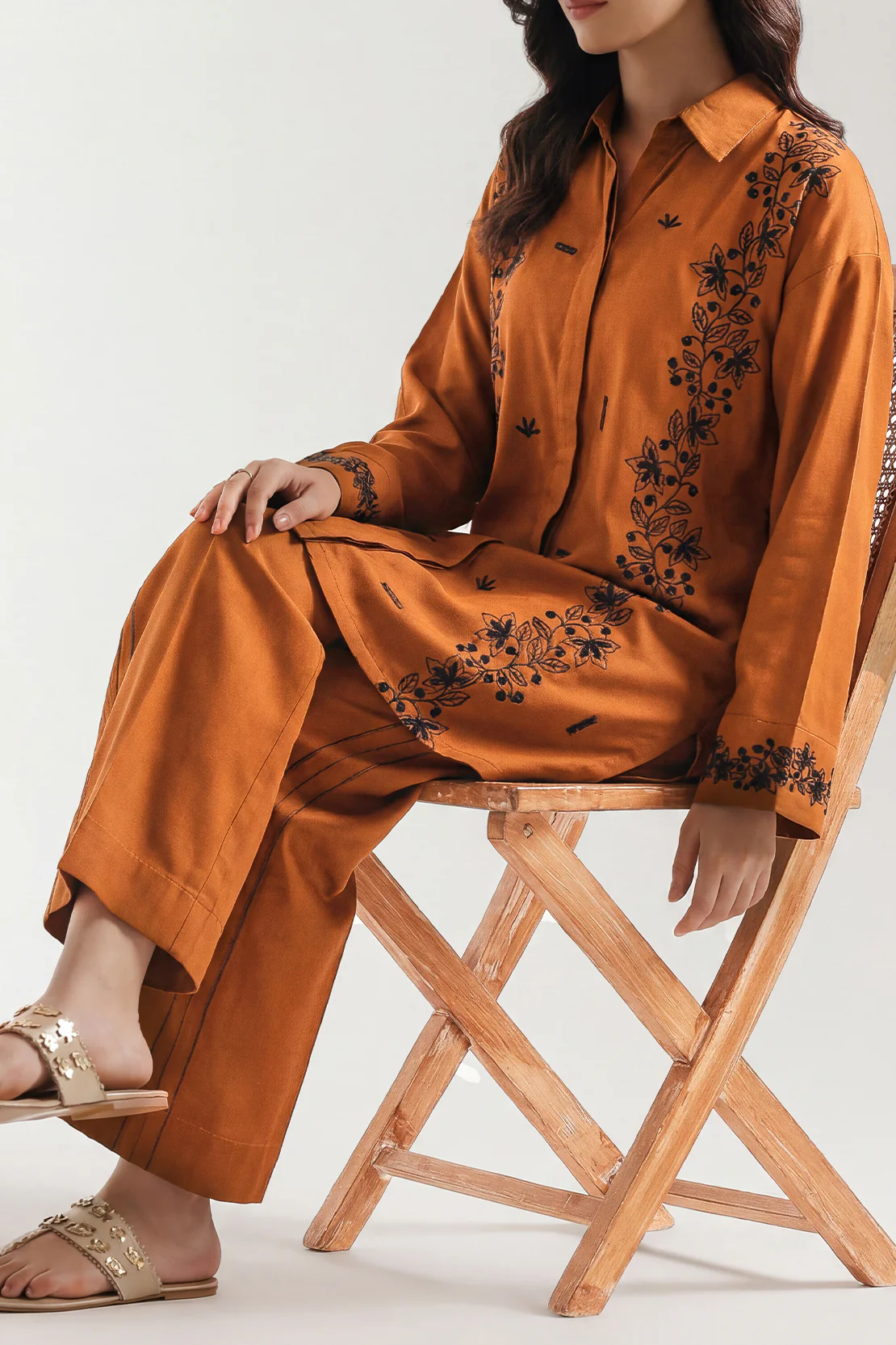 Solid Embroidered Dobby Crepe Stitched 2 Piece (Shirt/Trouser) - Image 2