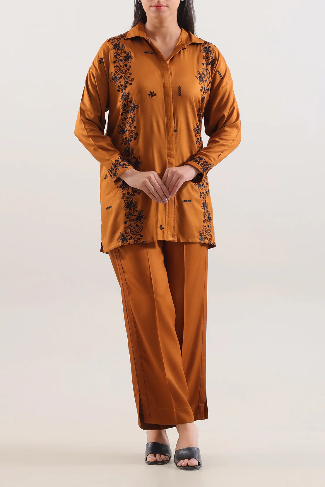 Solid Embroidered Dobby Crepe Stitched 2 Piece (Shirt/Trouser) - Image 3
