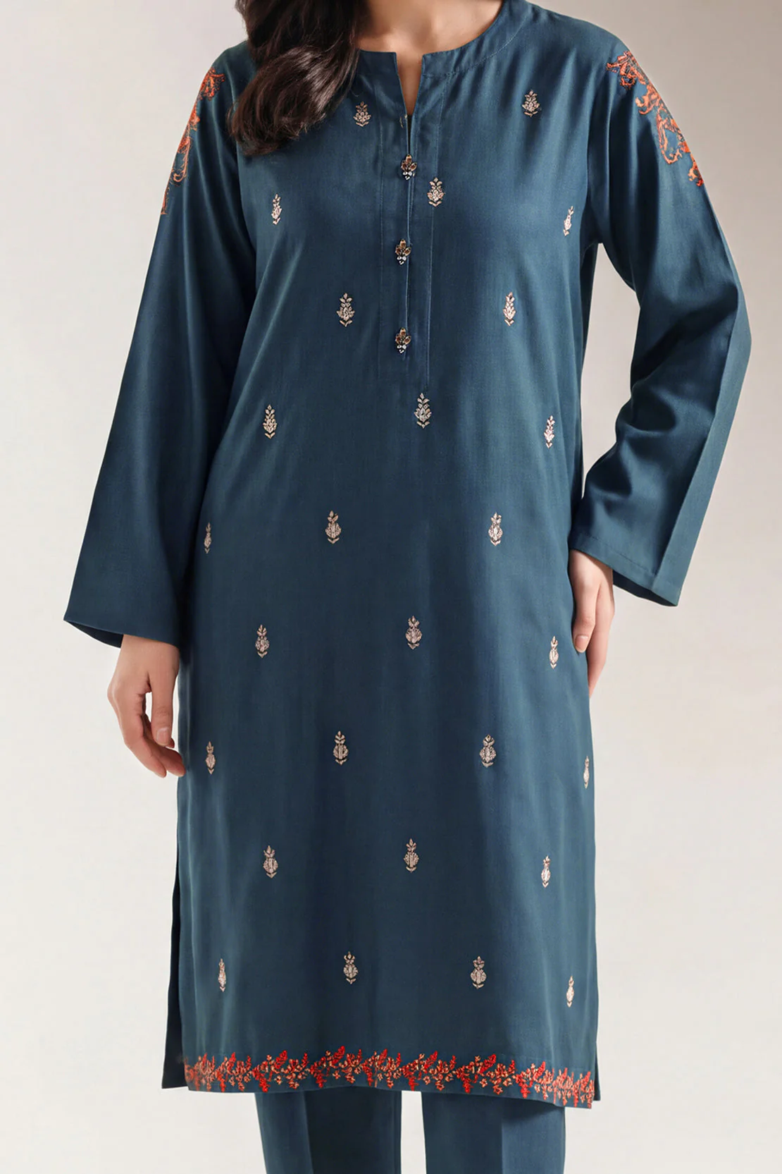Solid Embroidered Dobby Crepe Stitched 2 Piece (Shirt/Trouser) - Image 2