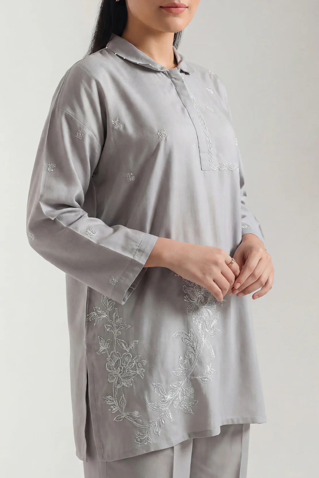 Solid Embroidered Dobby Crepe Stitched 2 Piece (Shirt/Trouser) - Image 3