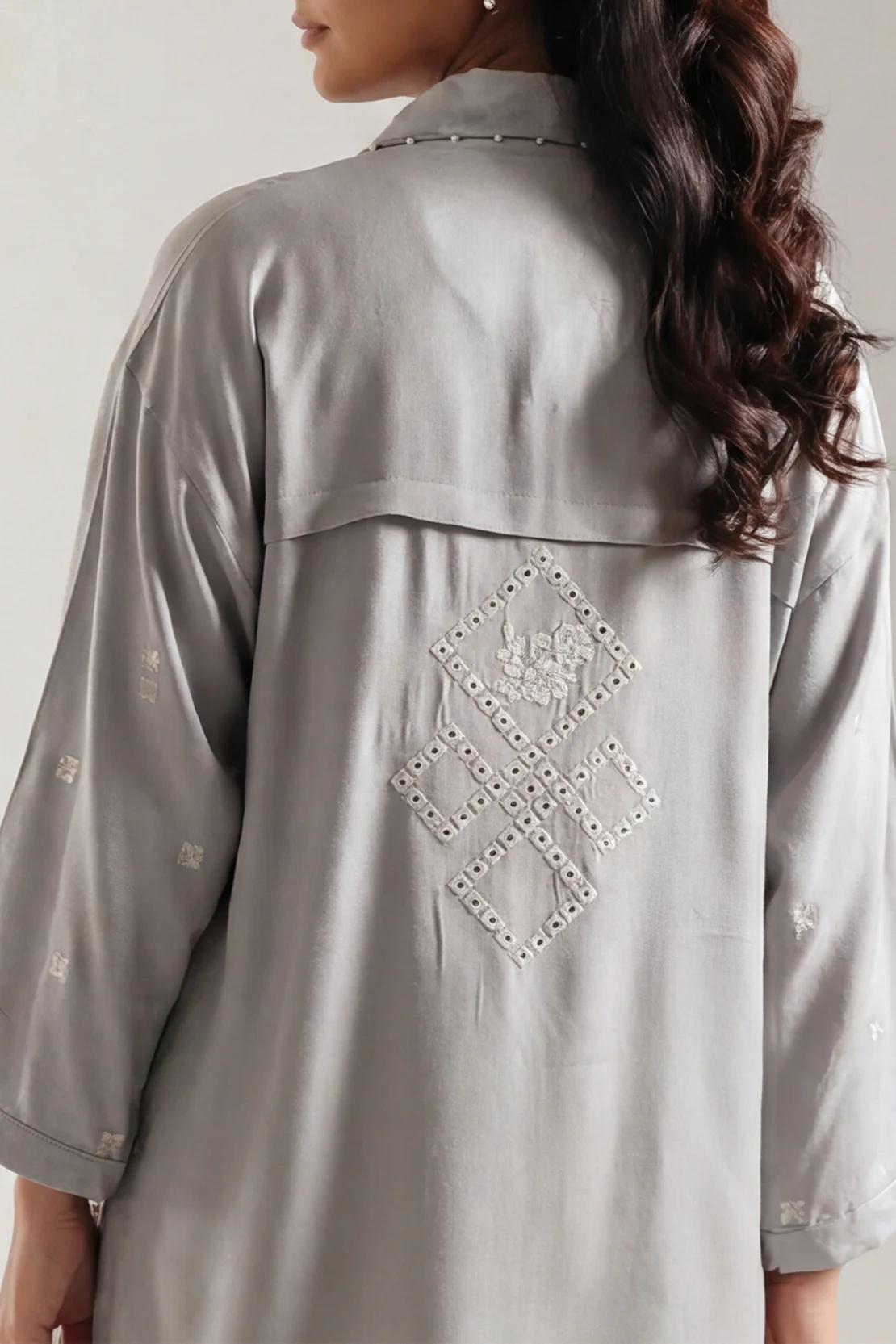 Solid Embroidered Dobby Crepe Stitched 2 Piece (Shirt/Trouser) - Image 4