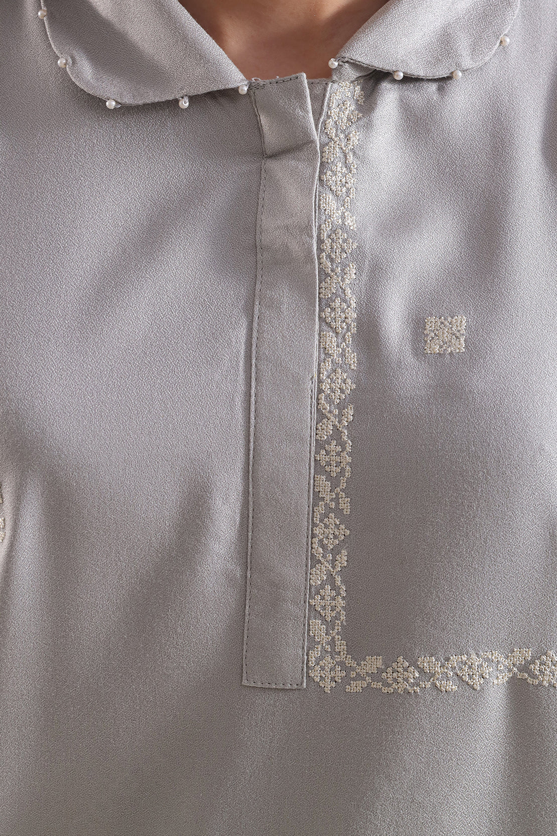 Solid Embroidered Dobby Crepe Stitched 2 Piece (Shirt/Trouser) - Image 5