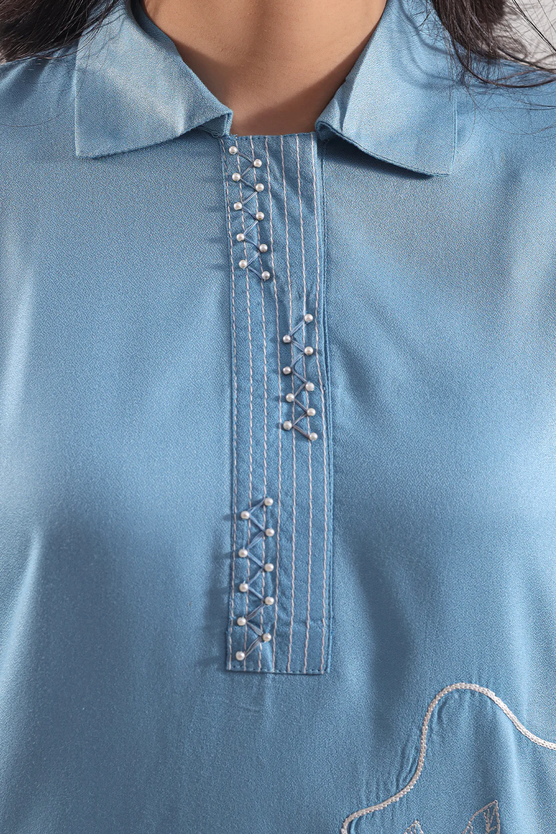Solid Embroidered Dobby Crepe Stitched 2 Piece (Shirt/Trouser) - Image 5