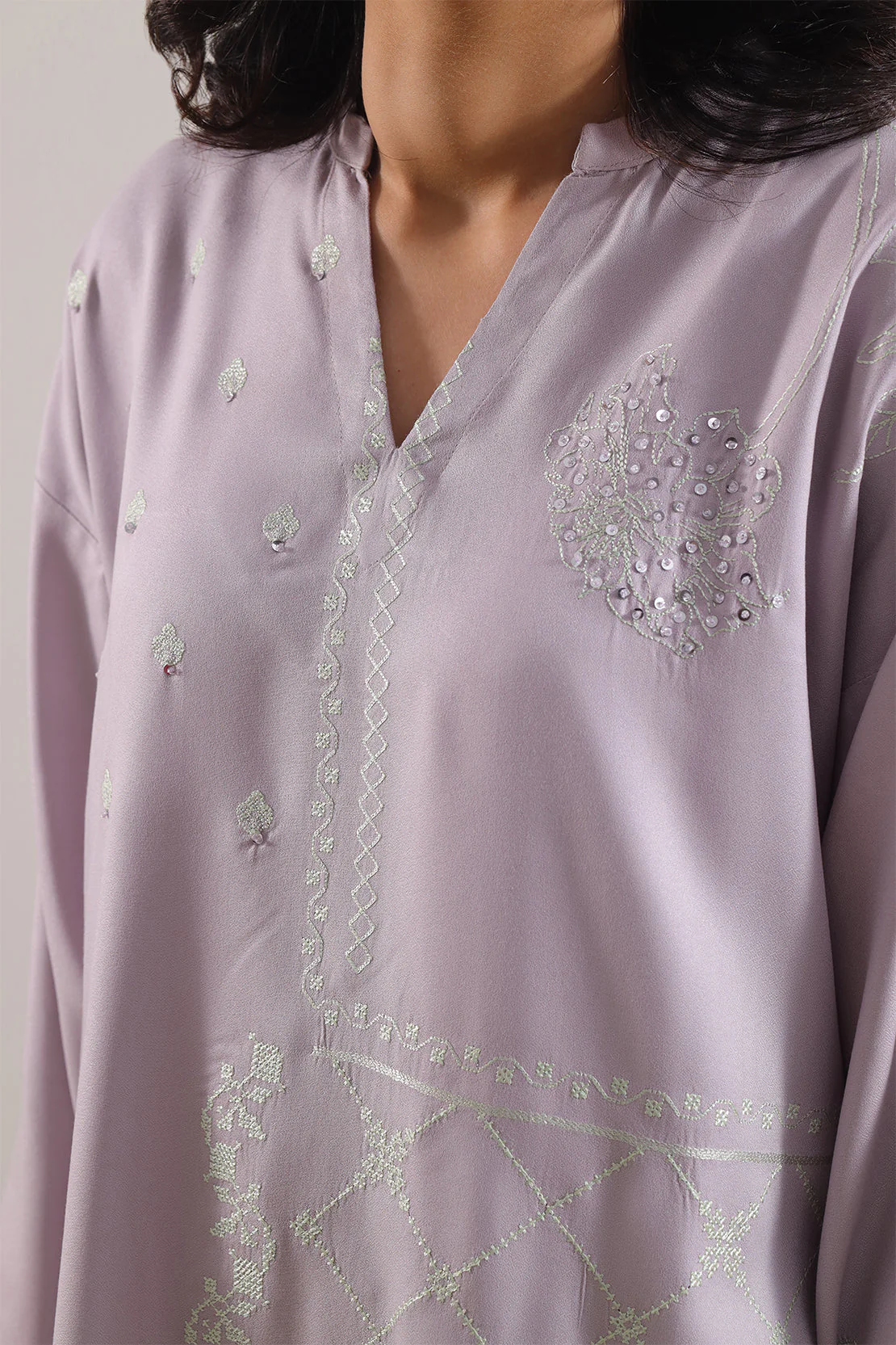 Solid Embroidered Dobby Crepe Stitched 2 Piece (Shirt/Trouser) - Image 3