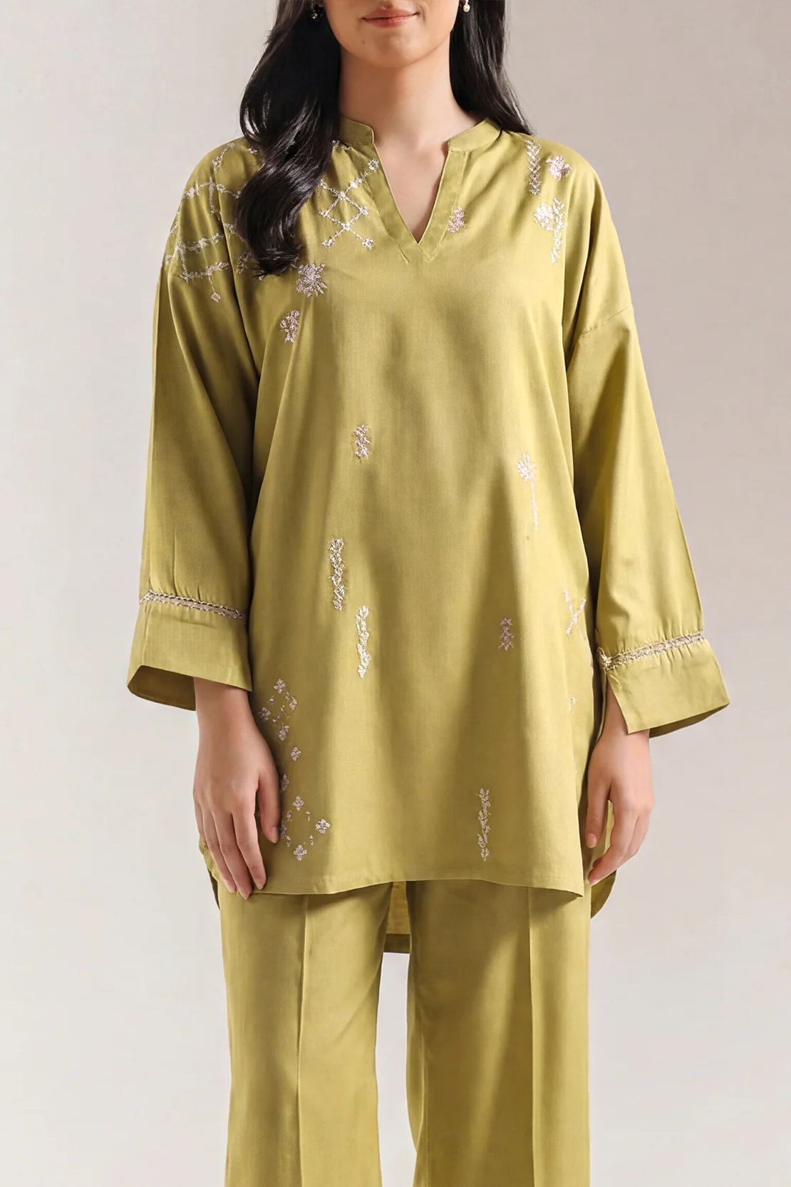 Solid Embroidered Dobby Crepe Stitched 2 Piece (Shirt/Trouser) - Image 2