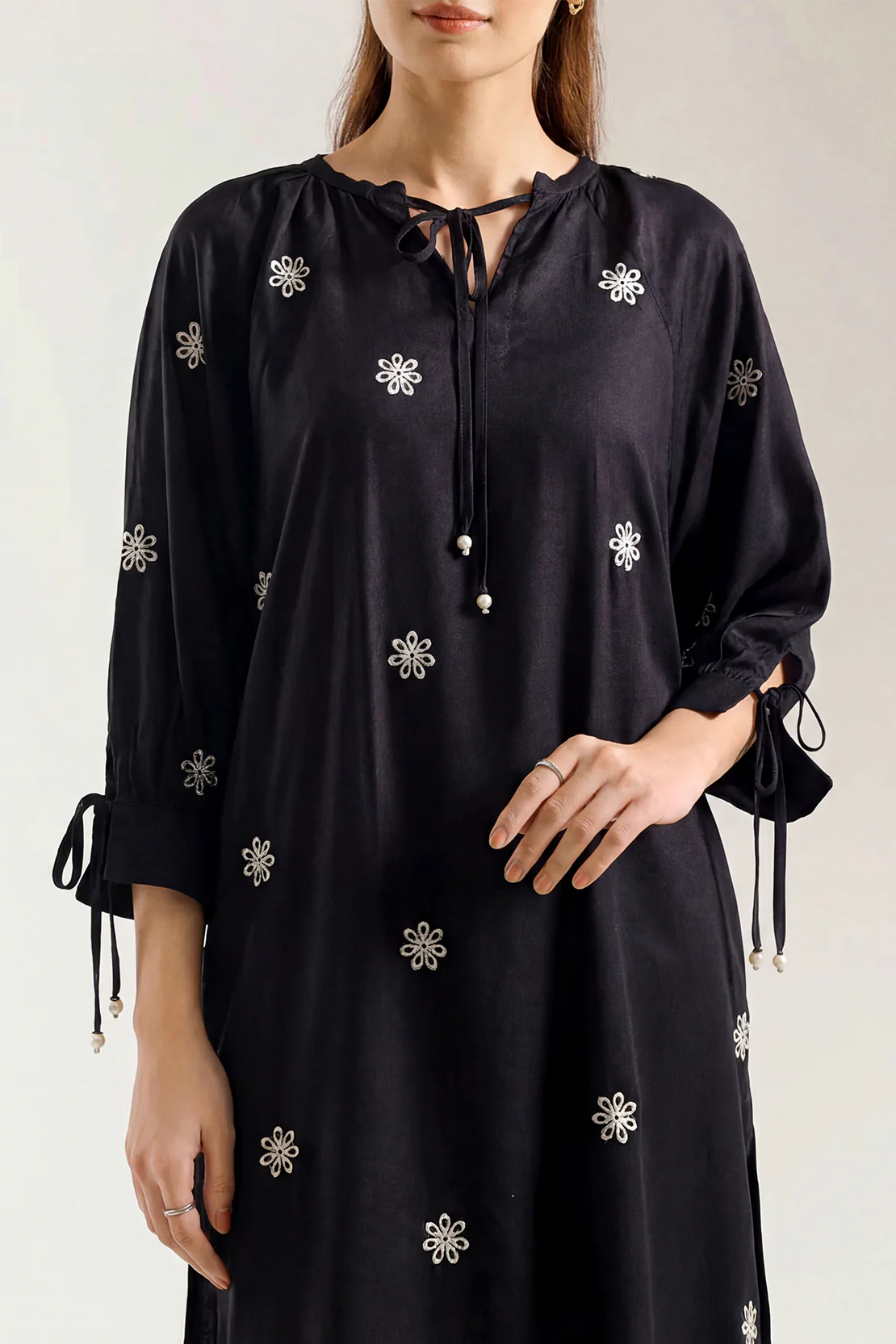 Solid Embroidered Dobby Crepe Stitched Shirt - Image 2