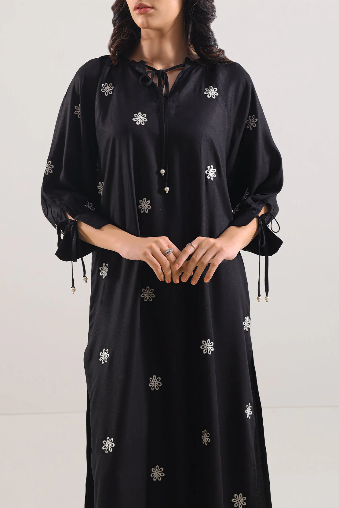 Solid Embroidered Dobby Crepe Stitched Shirt - Image 5