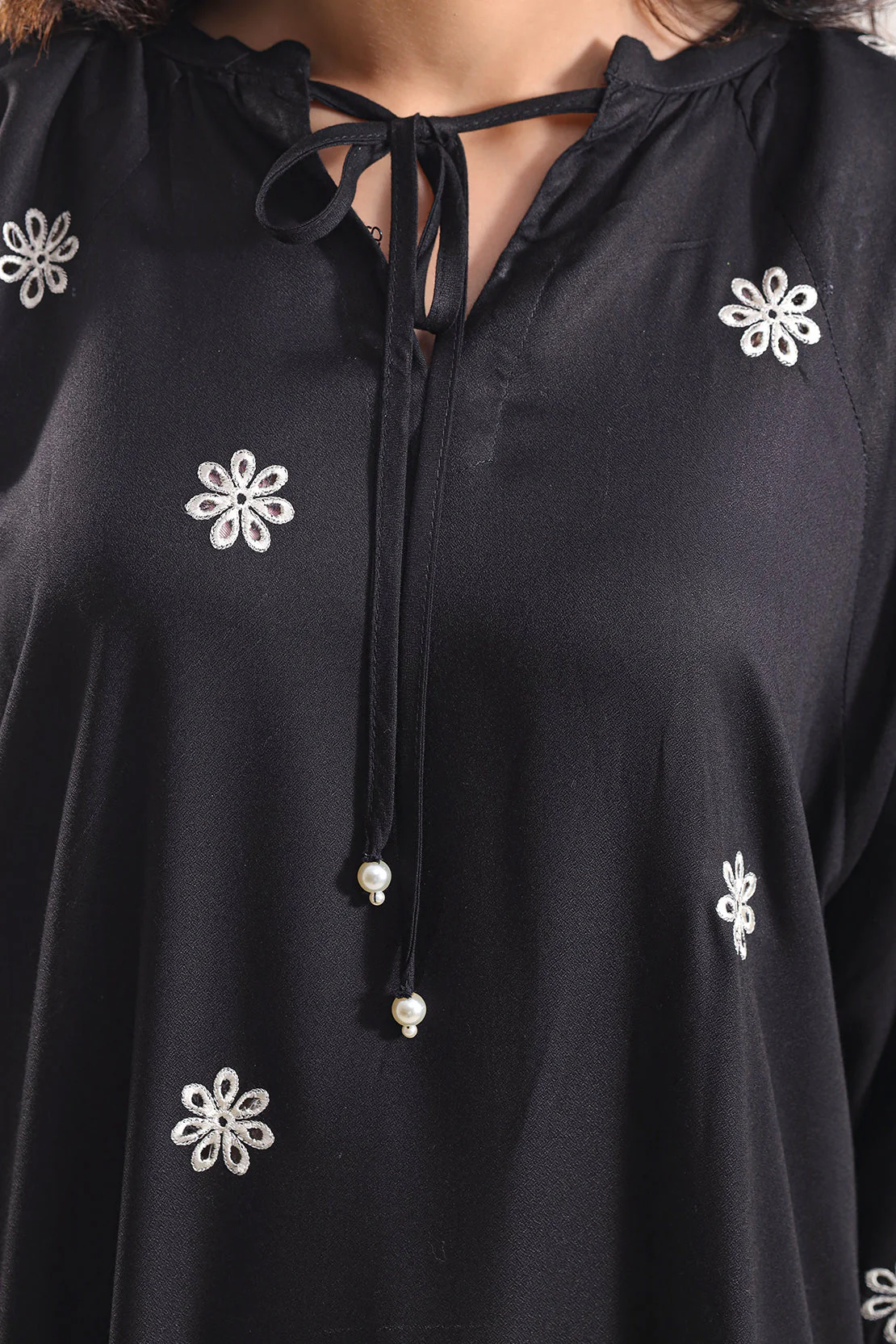 Solid Embroidered Dobby Crepe Stitched Shirt - Image 6