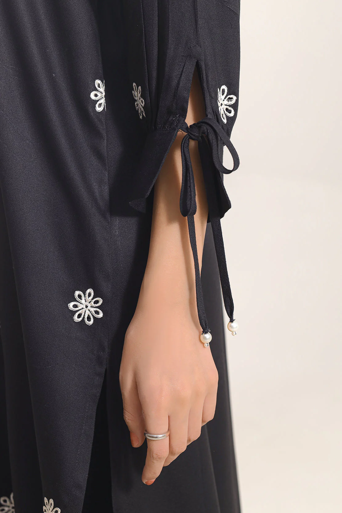 Solid Embroidered Dobby Crepe Stitched Shirt - Image 7