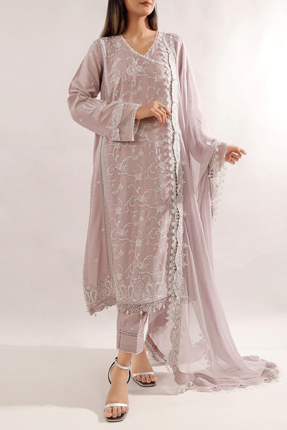 Solid Embroidered Dobby Crepe Unstitched 2 Piece (Shirt/Trouser)