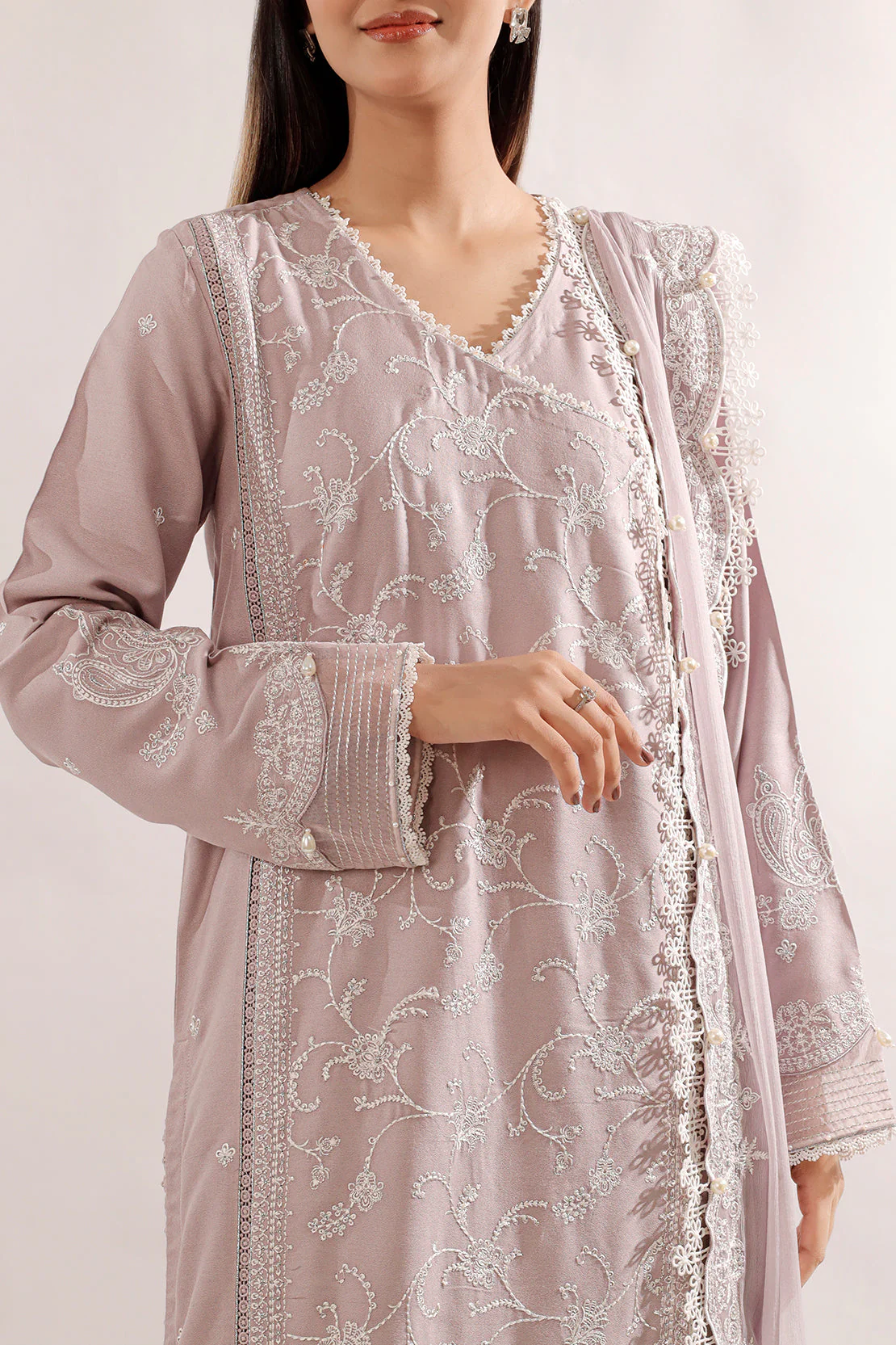 Solid Embroidered Dobby Crepe Unstitched 2 Piece (Shirt/Trouser) - Image 2