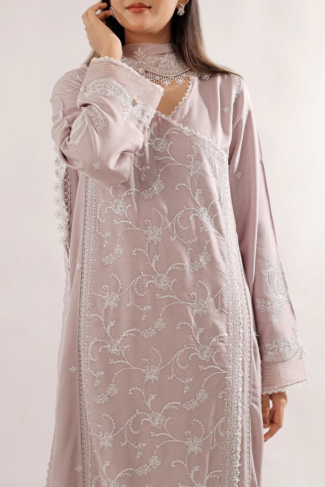 Solid Embroidered Dobby Crepe Unstitched 2 Piece (Shirt/Trouser) - Image 5