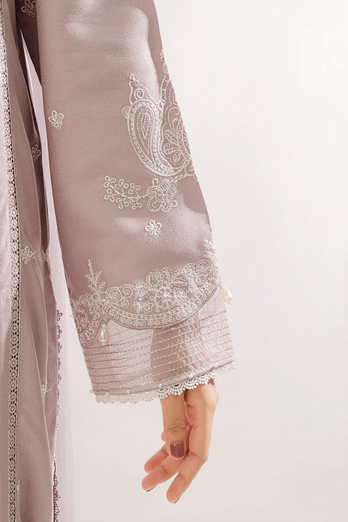 Solid Embroidered Dobby Crepe Unstitched 2 Piece (Shirt/Trouser) - Image 6