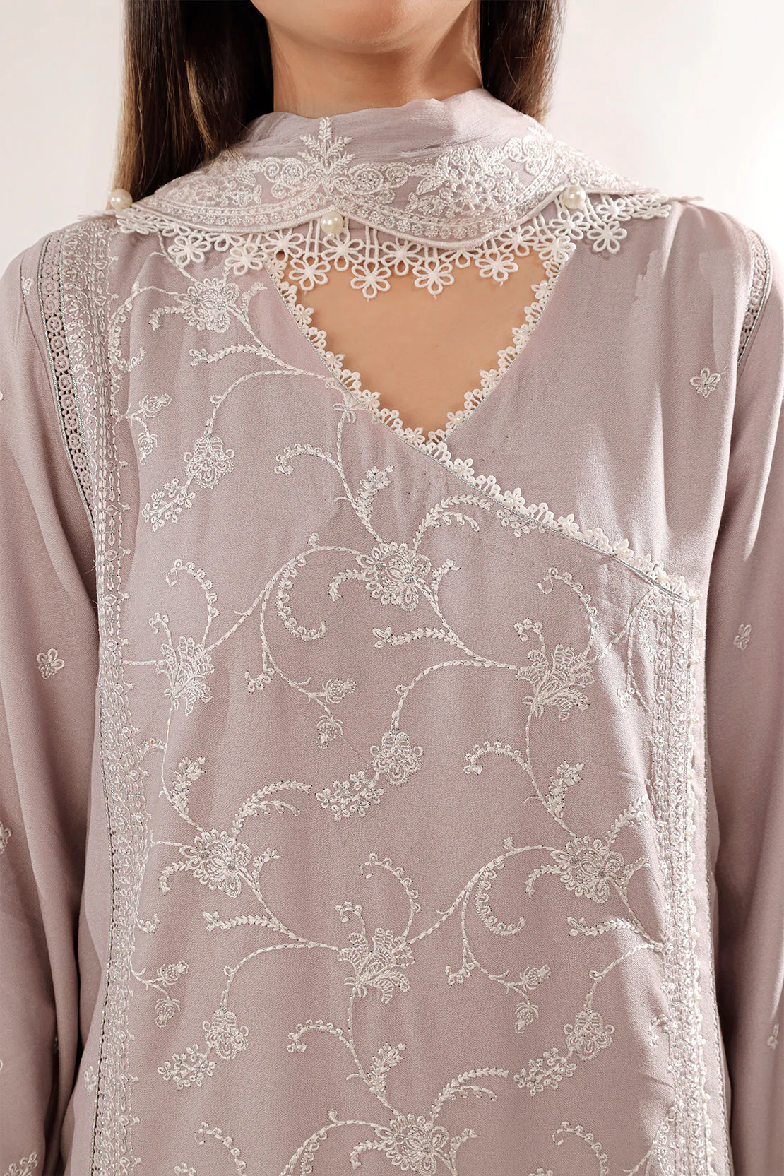 Solid Embroidered Dobby Crepe Unstitched 2 Piece (Shirt/Trouser) - Image 7