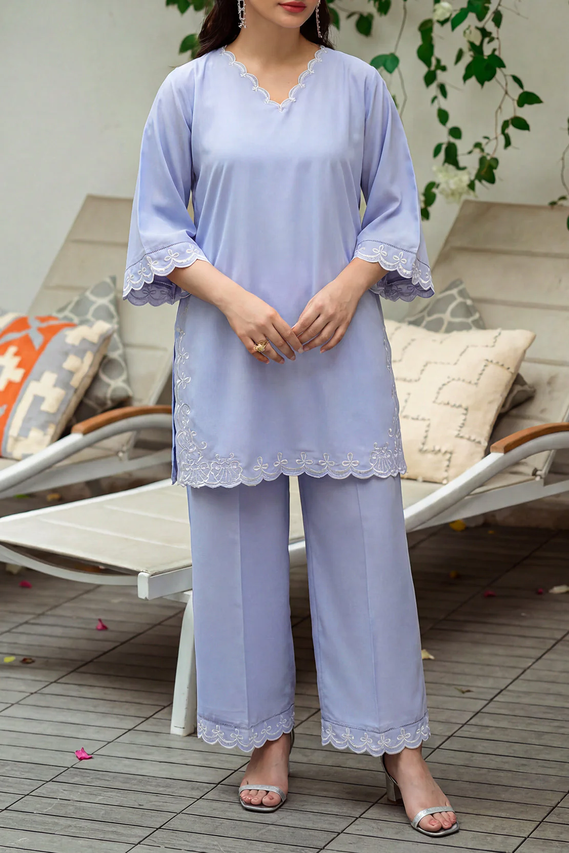Solid Embroidered Easy Care Weave Stitched 2 Piece (Shirt/Trouser)
