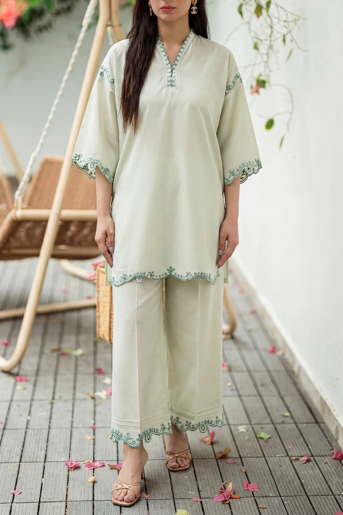 Solid Embroidered Easy Care Weave Stitched 2 Piece (Shirt/Trouser)