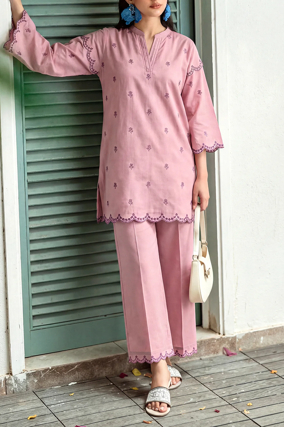 Solid Embroidered Easy Care Weave Stitched 2 Piece (Shirt/Trouser)