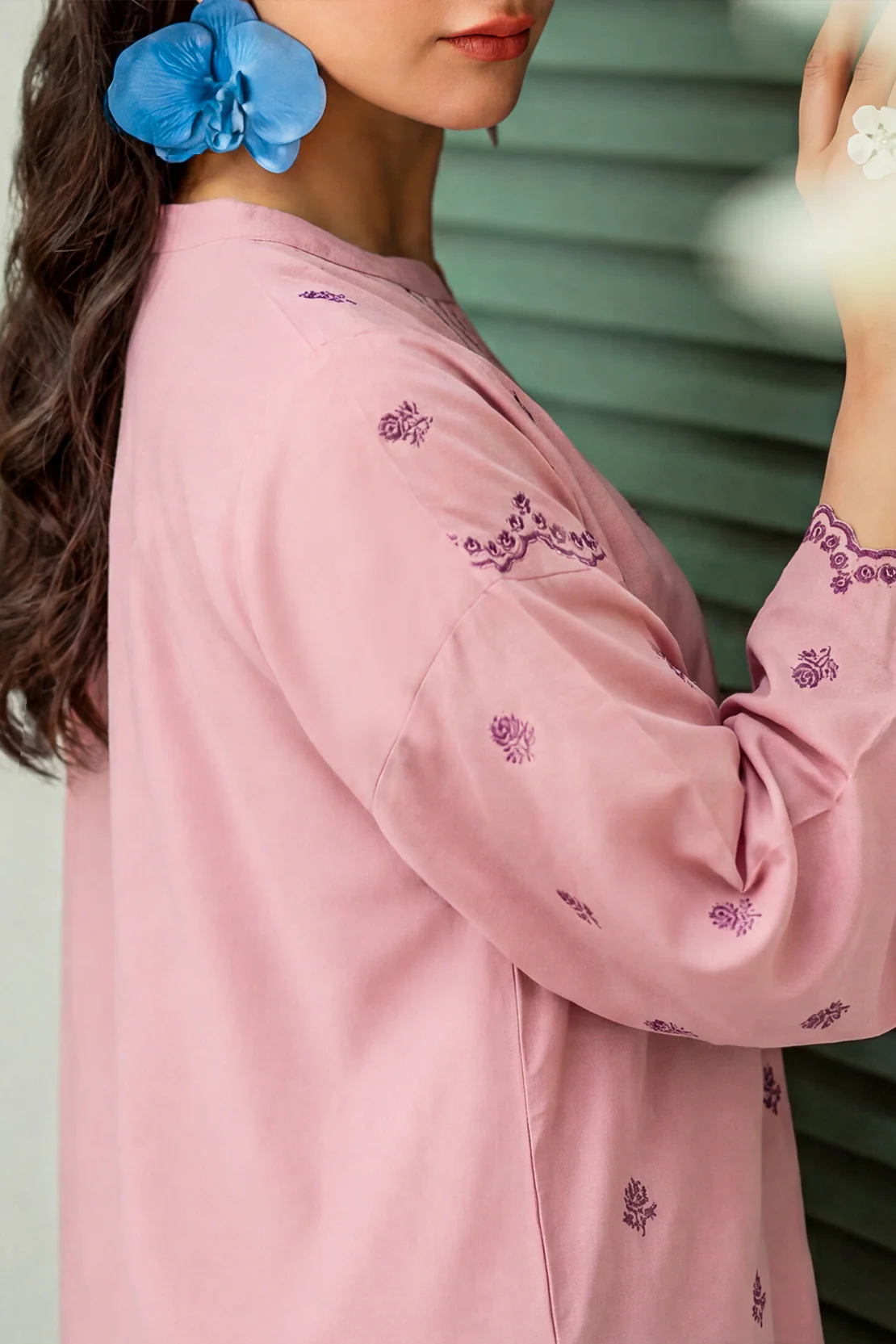 Solid Embroidered Easy Care Weave Stitched 2 Piece (Shirt/Trouser) - Image 2