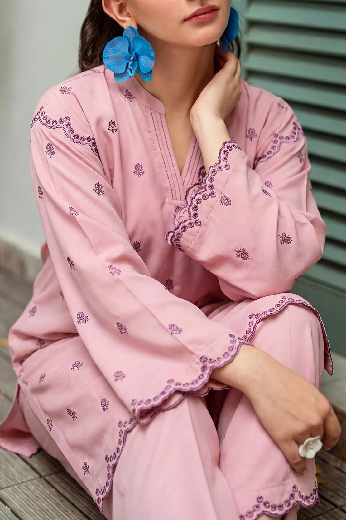 Solid Embroidered Easy Care Weave Stitched 2 Piece (Shirt/Trouser) - Image 3