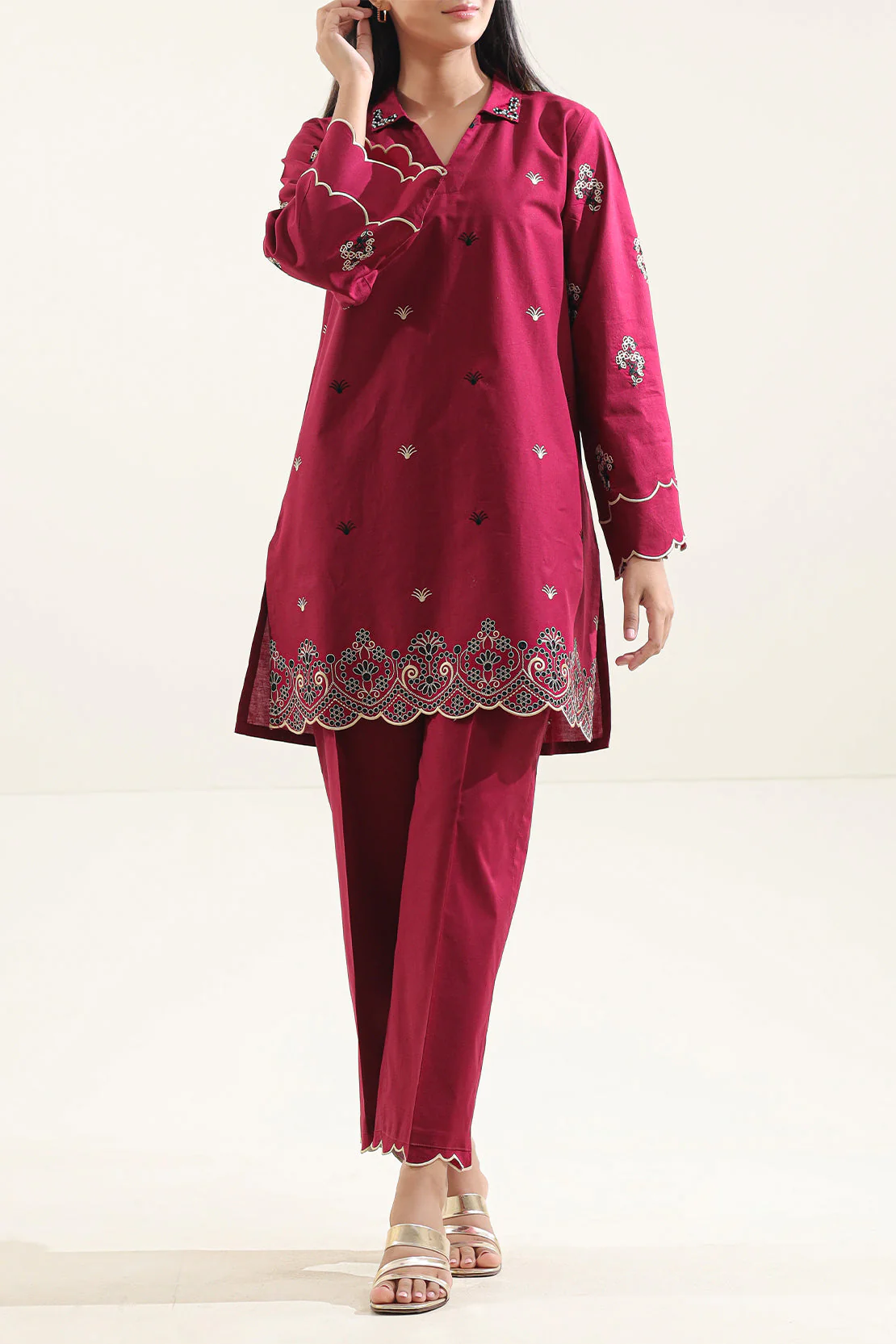 Solid Embroidered Jacquard Cotton Stitched Shirt