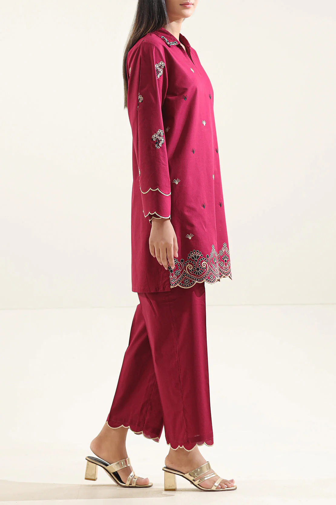 Solid Embroidered Jacquard Cotton Stitched Shirt - Image 3
