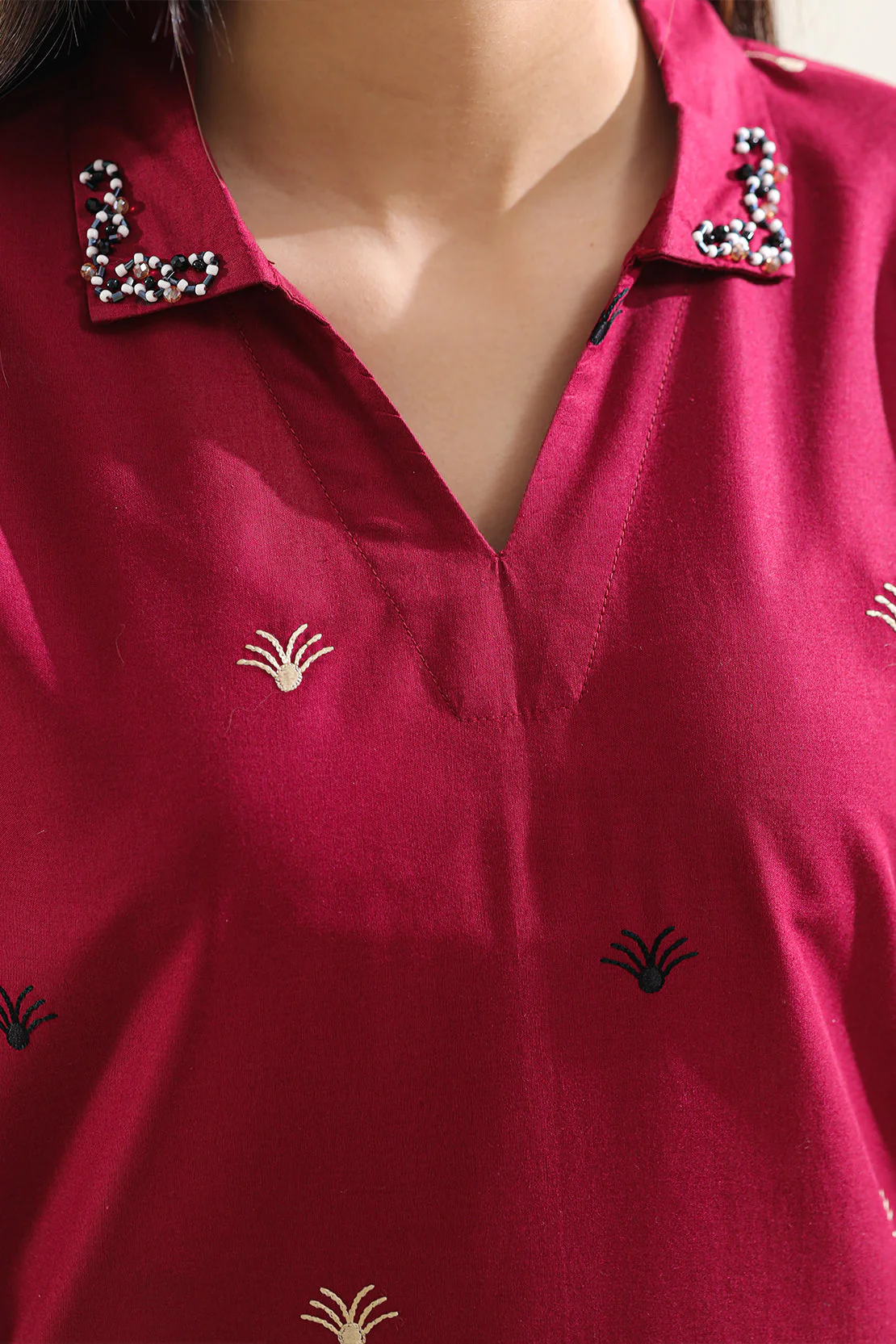 Solid Embroidered Jacquard Cotton Stitched Shirt - Image 5