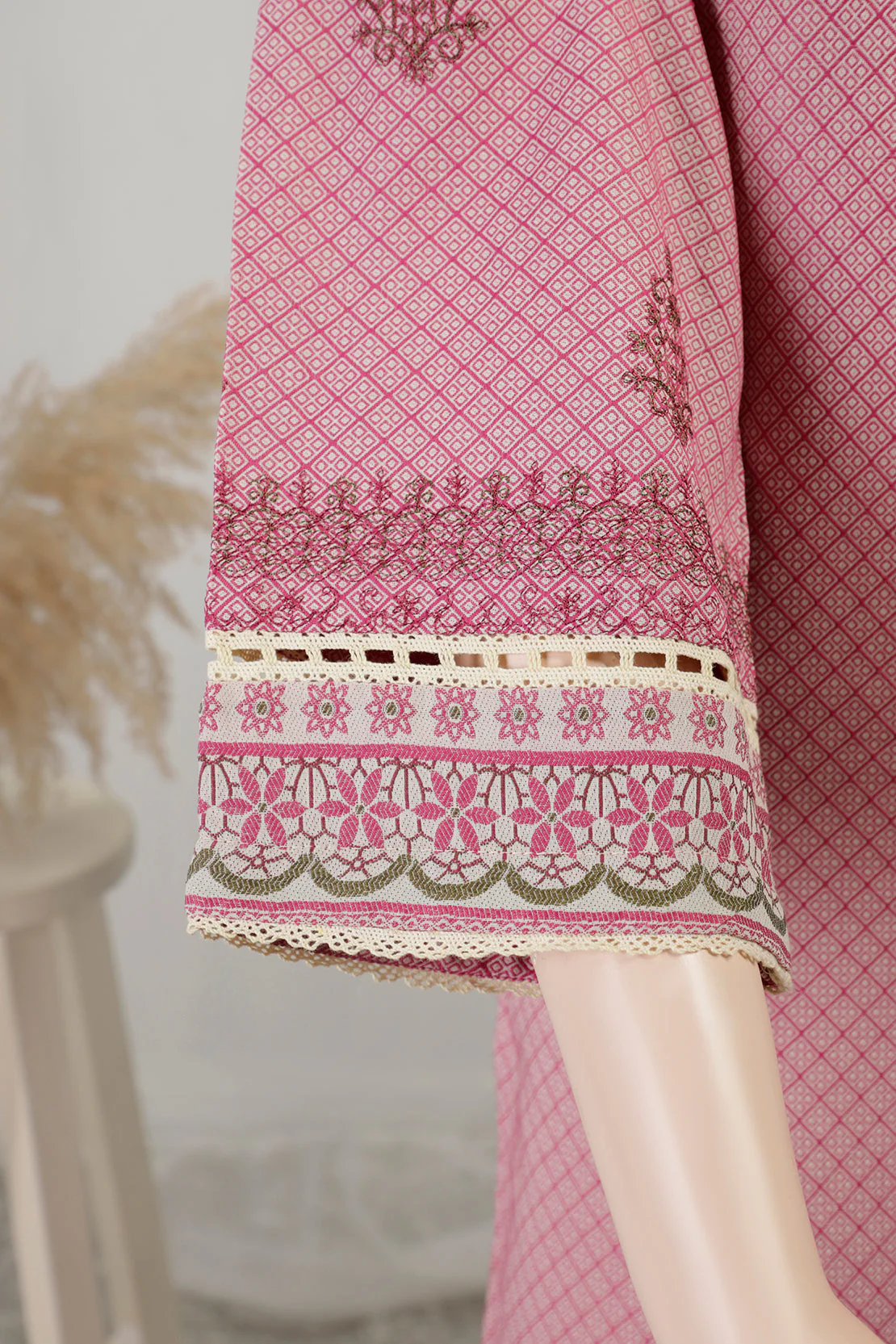 Solid Embroidered Jacquard Lawn Stitched Shirt - Image 4