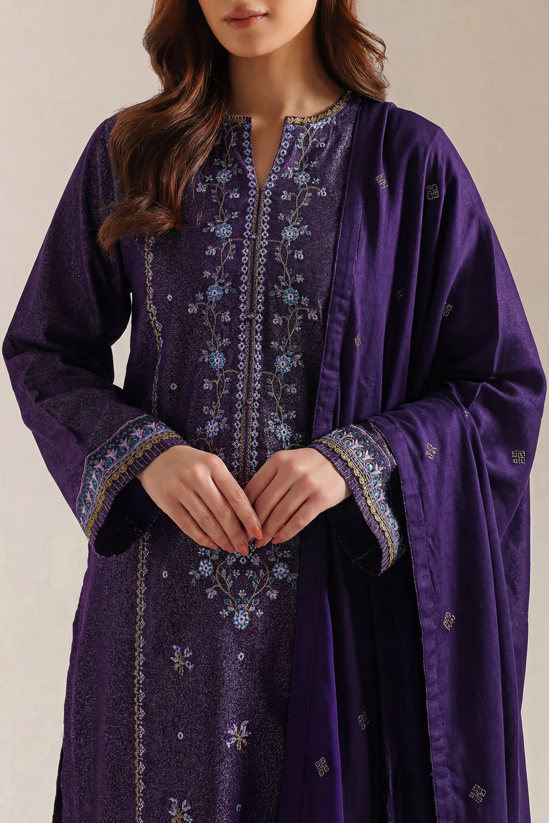 Solid Embroidered Karandi Stitched 2 Piece (Shirt/Trouser) - Image 2