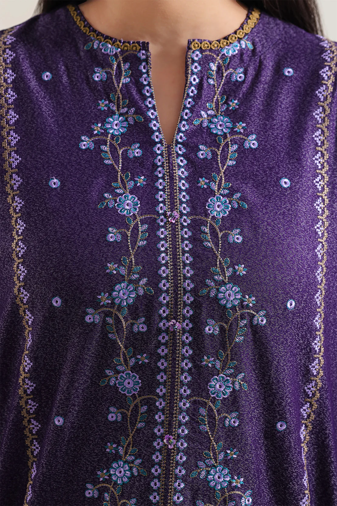 Solid Embroidered Karandi Stitched 2 Piece (Shirt/Trouser) - Image 3