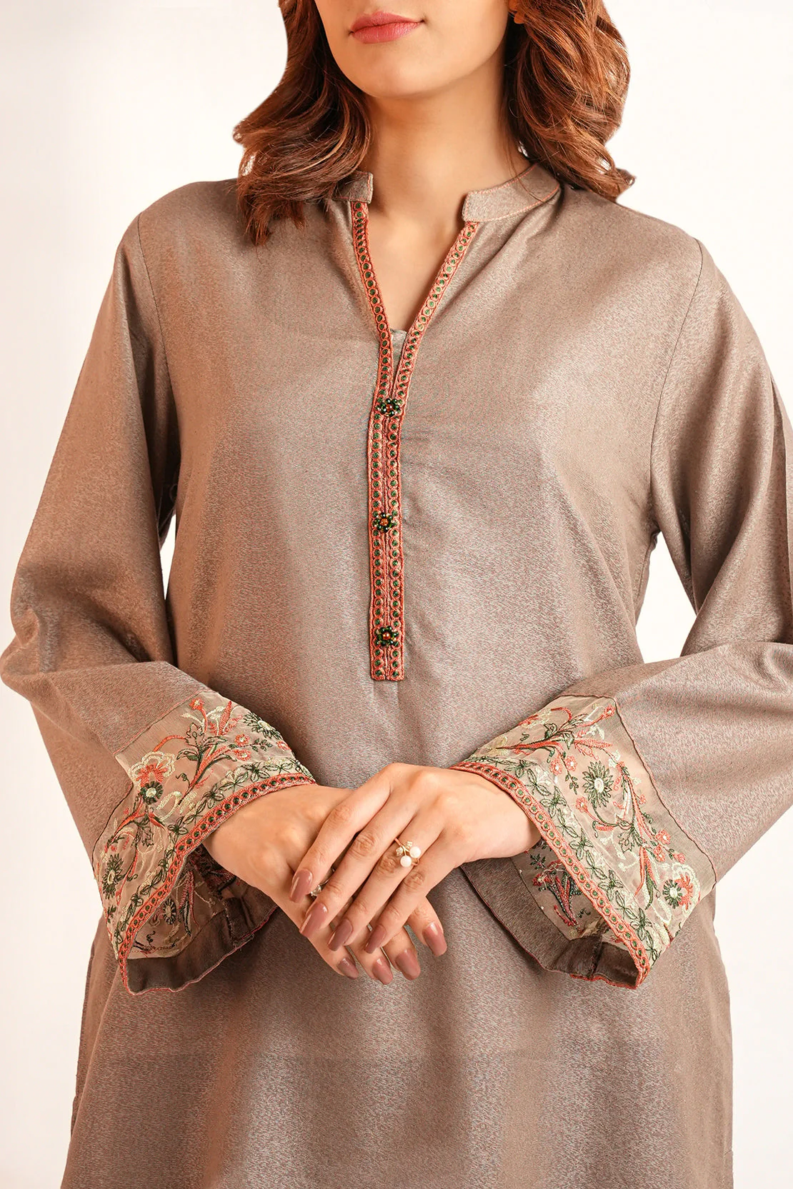 Solid Embroidered Karandi Stitched Shirt