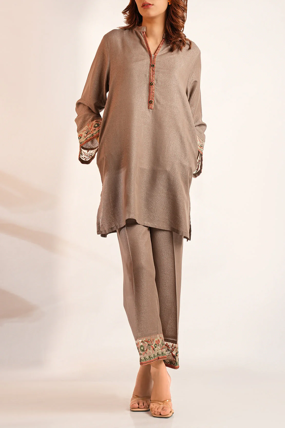 Solid Embroidered Karandi Stitched Shirt - Image 3