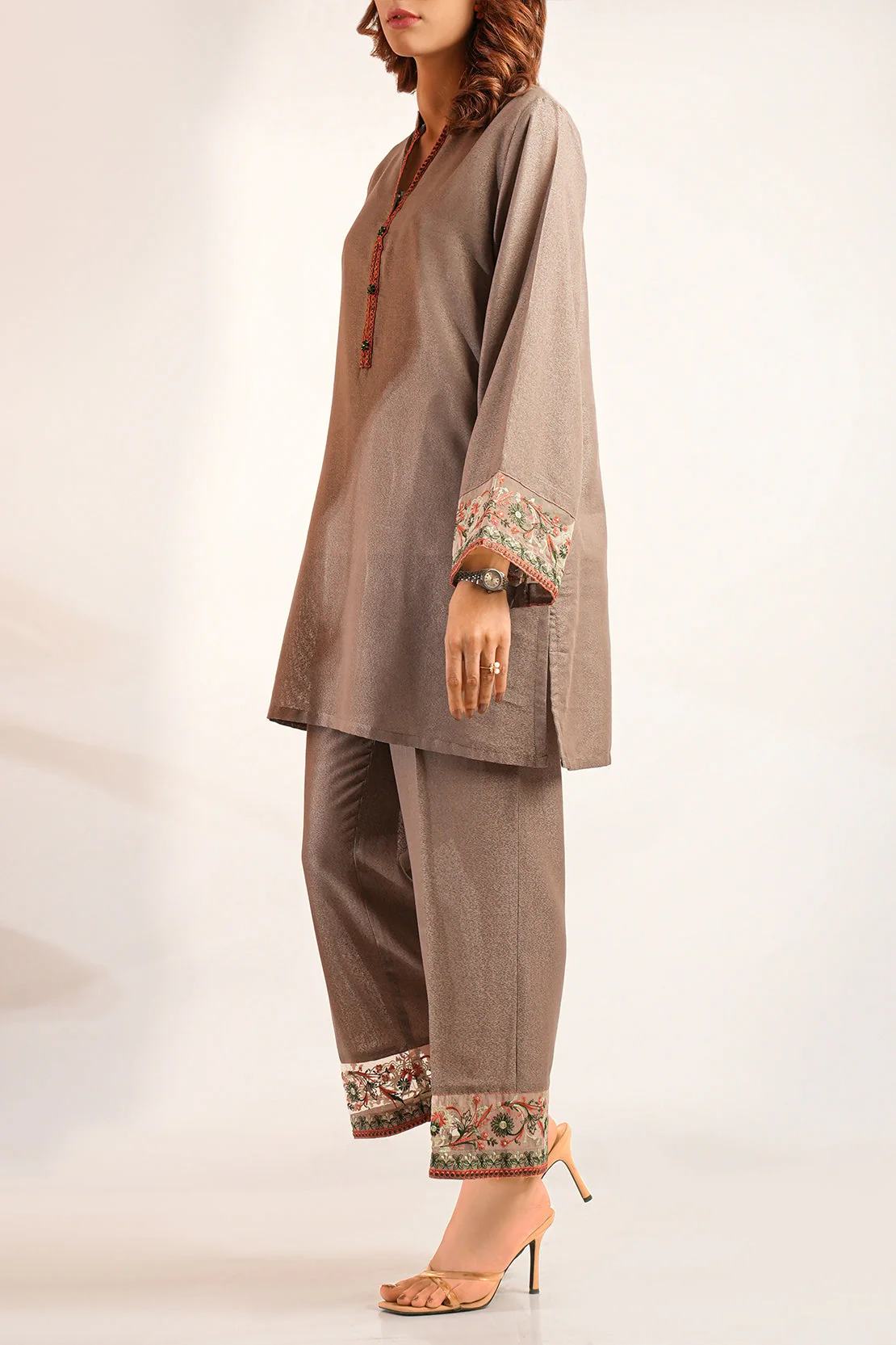 Solid Embroidered Karandi Stitched Shirt - Image 4