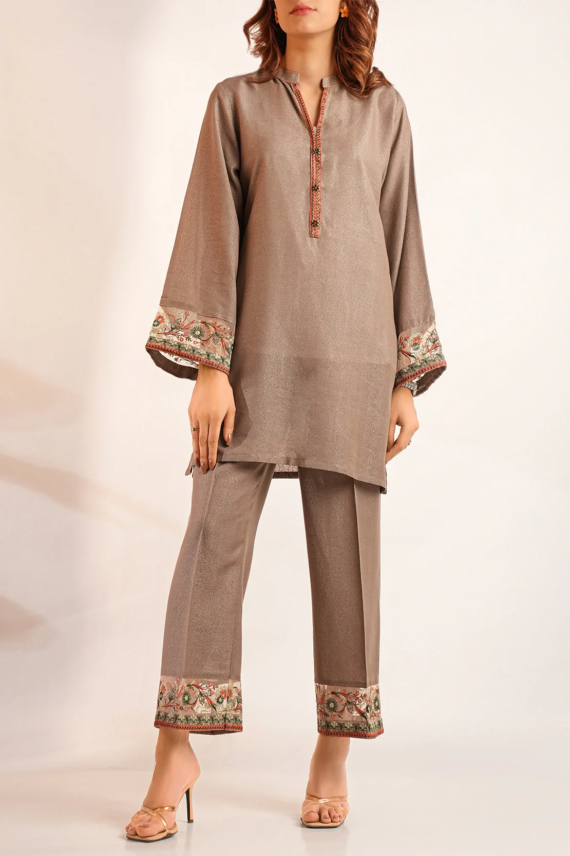 Solid Embroidered Karandi Stitched Shirt - Image 5
