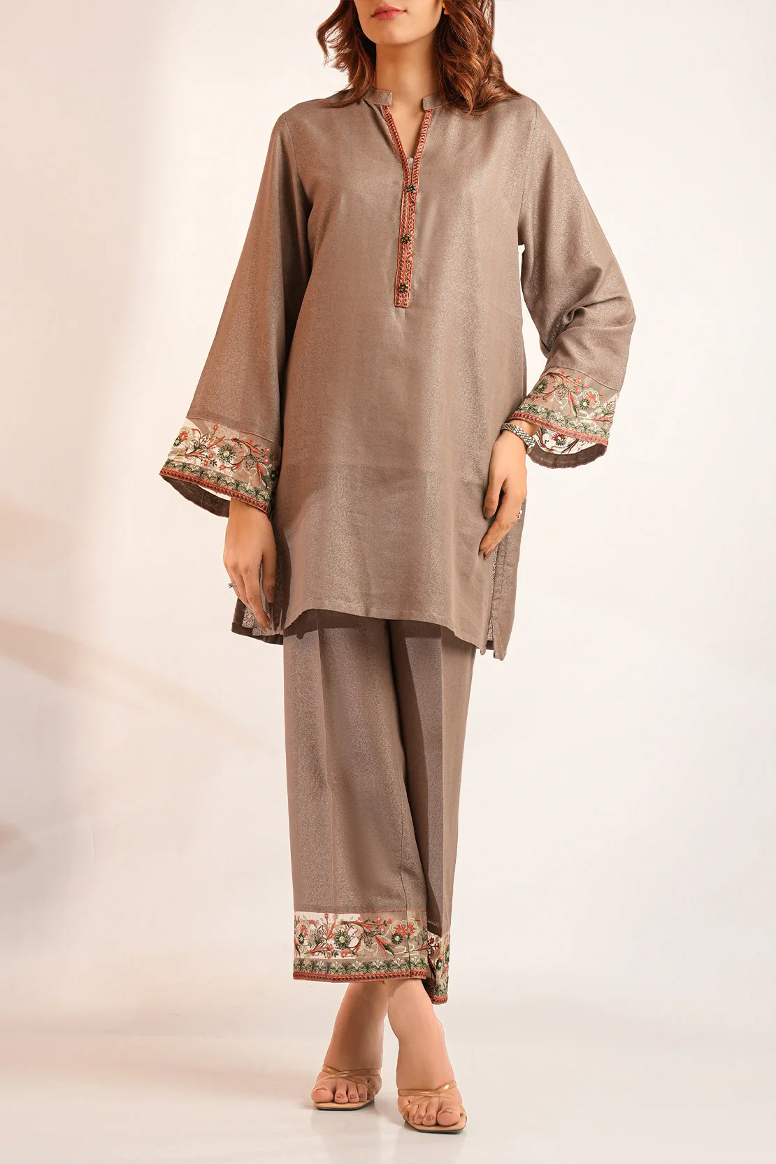 Solid Embroidered Karandi Stitched Shirt - Image 6