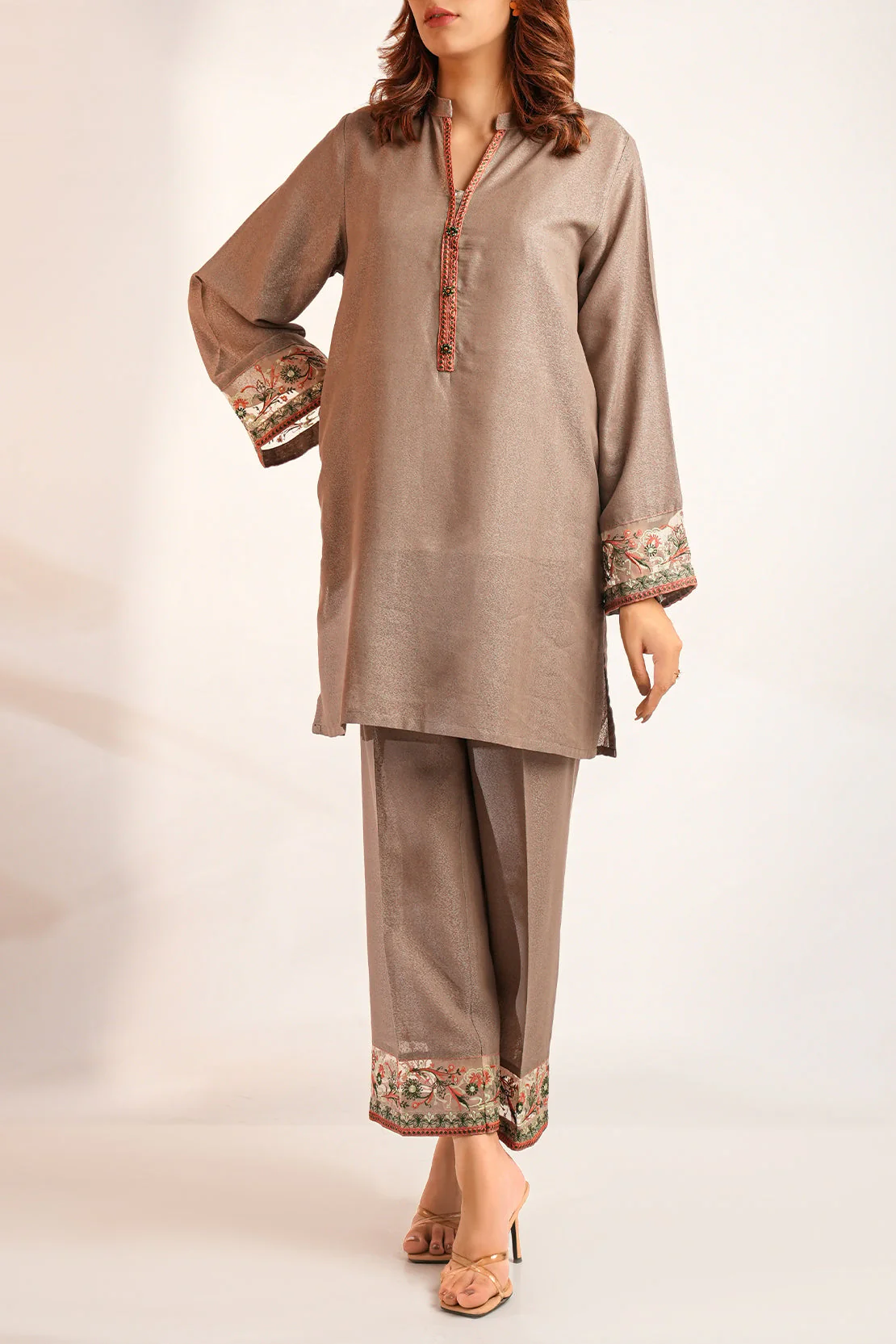 Solid Embroidered Karandi Stitched Shirt - Image 7