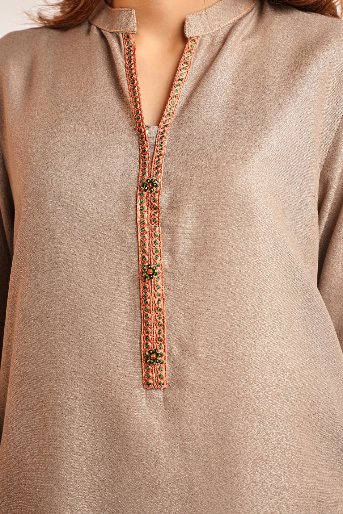 Solid Embroidered Karandi Stitched Shirt - Image 8