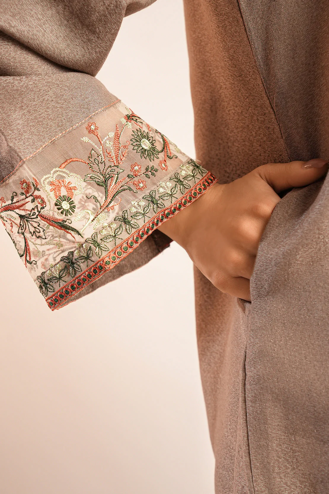 Solid Embroidered Karandi Stitched Shirt - Image 9