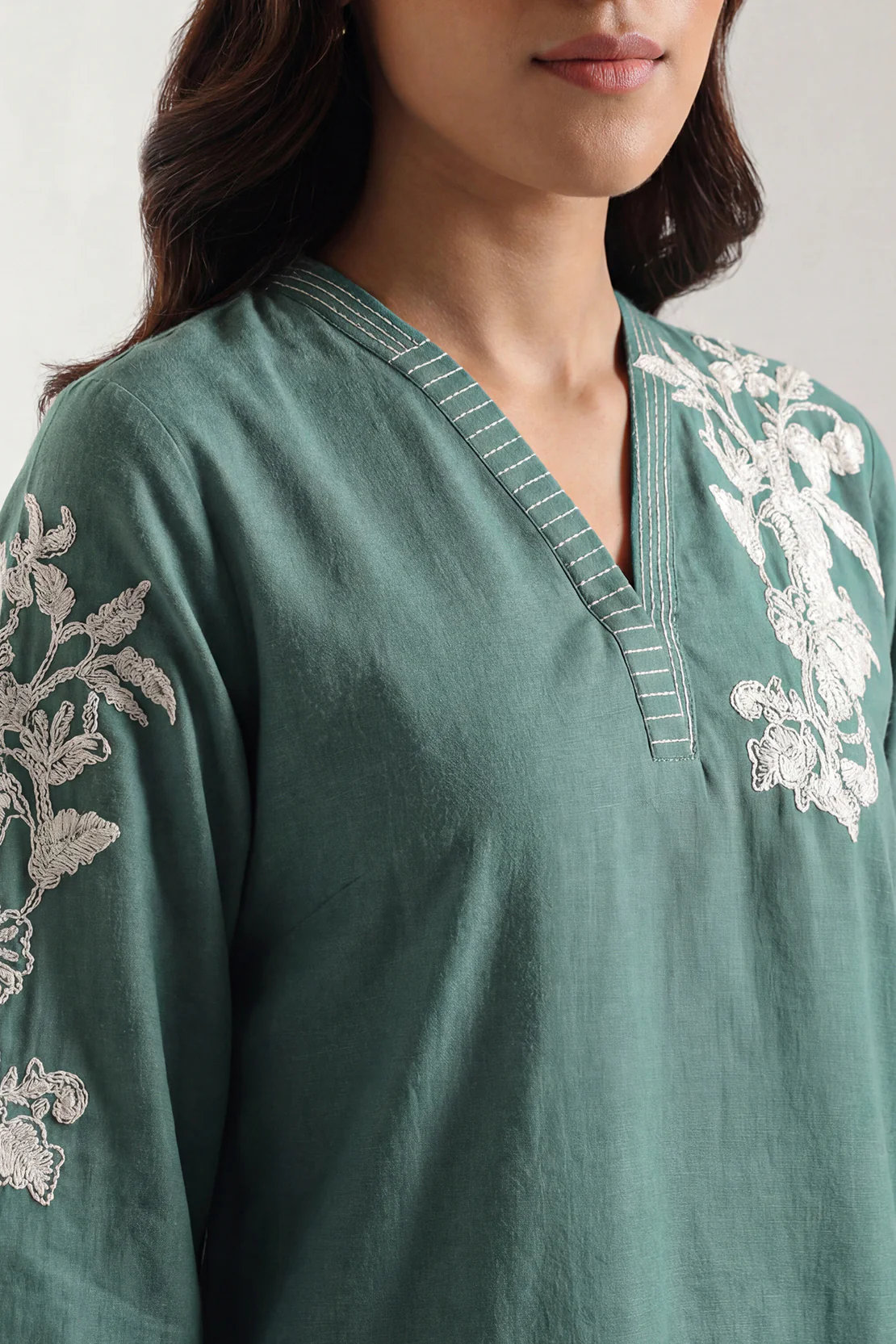 Solid Embroidered Karandi Stitched Shirt - Image 3
