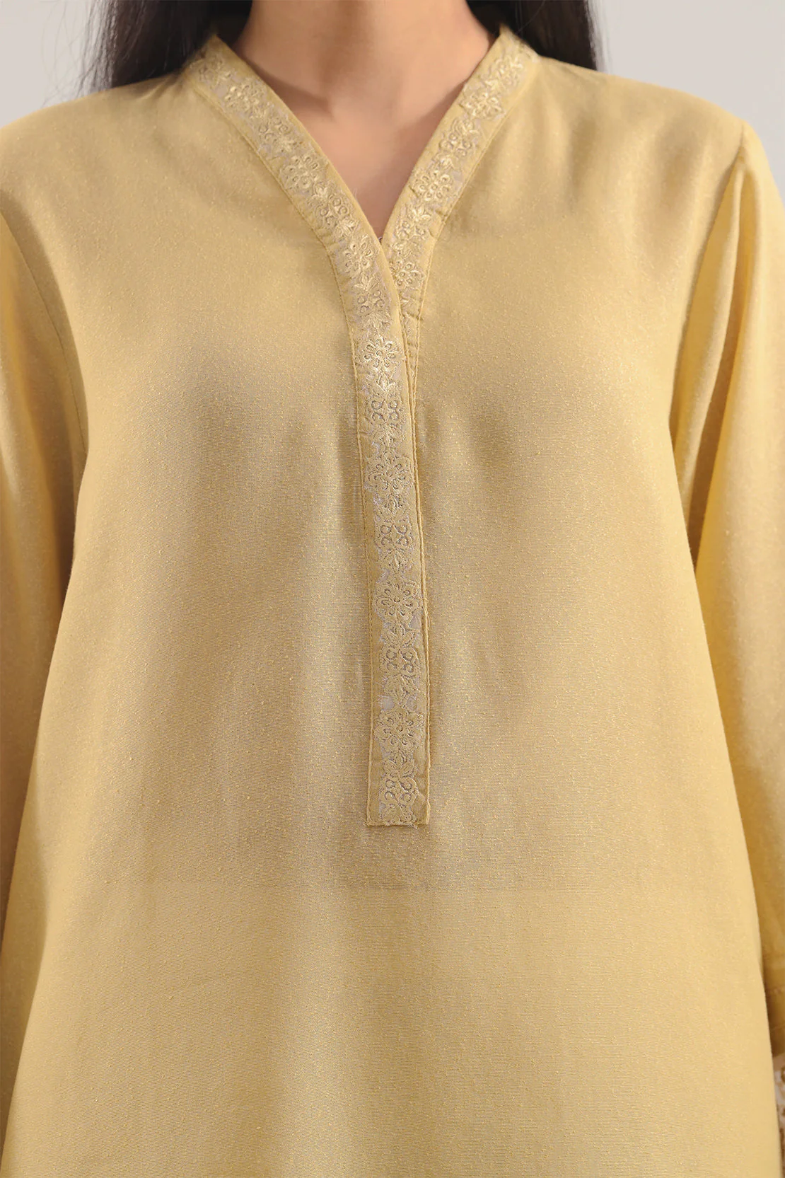 Solid Embroidered Karandi Stitched Shirt - Image 4